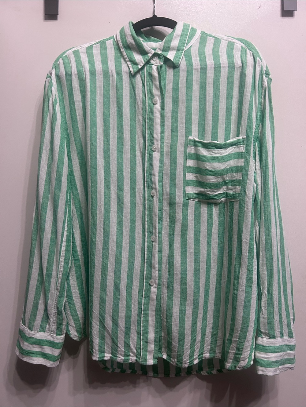 Sonoma Green and White Vertical Stripe Button-Down Shirt